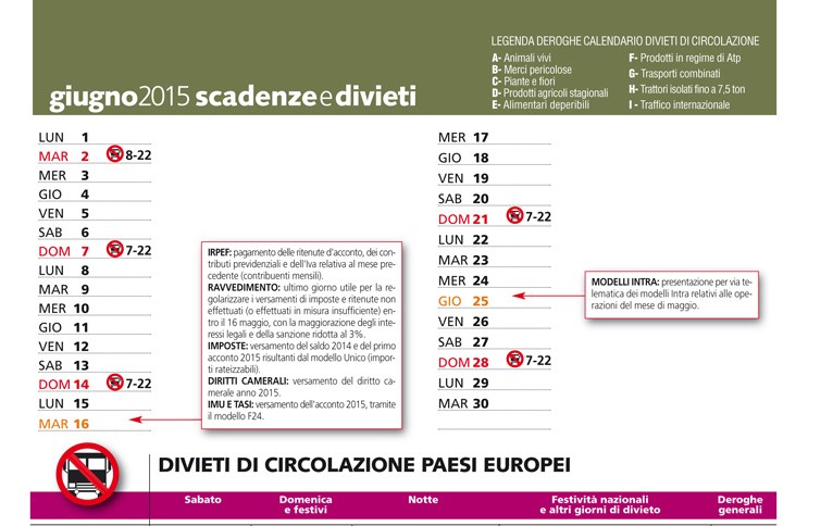 Scadenze & divieti giugno 2015