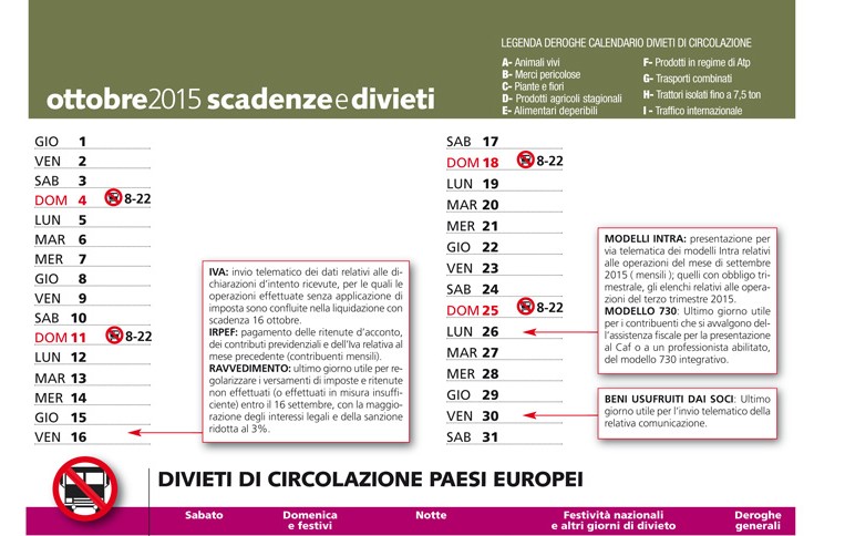 Scadenze & divieti ottobre 2015