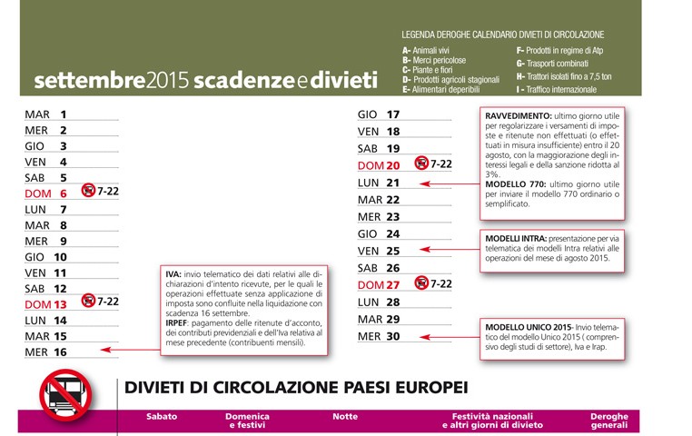 Scadenze & divieti settembre 2015