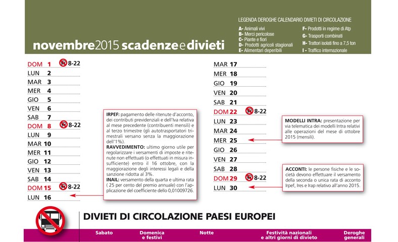 Scadenze & divieti novembre 2015