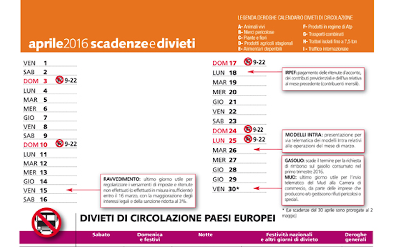 Scadenze & divieti aprile 2016